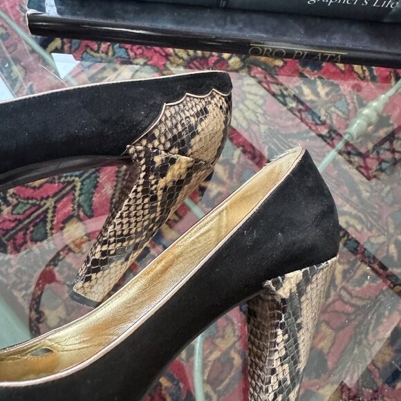 Marc by Marc Jacobs Peep‎ Toe Heels Black Suede SnakeSkin Print Sz EU 38 US 7.5 - Picture 12 of 12